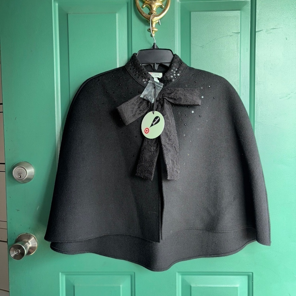 NWT Prabal Gurung one size black cape with bow and embellishments